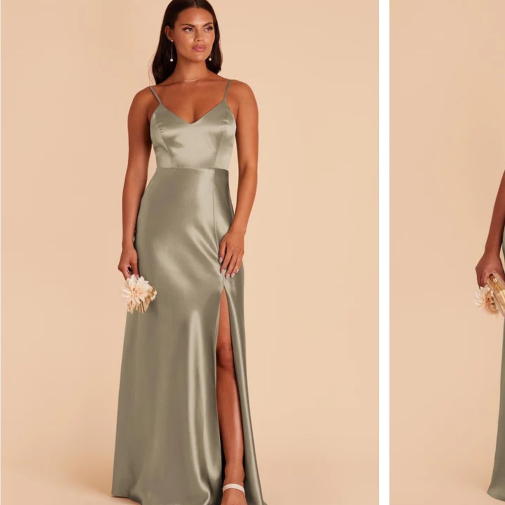 Birdy Grey - Jay Dress. Shiny Olive/Moss Green Satin Maxi Dress